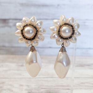 Vintage Clip On Earrings - Cream Statement Extra Large Dangle Earrings